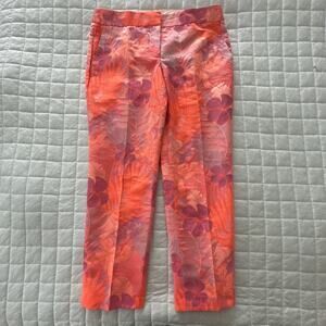 J Crew Pants Womens 6 Neon Pink Floral Jacquard Toothpick Pleated Preppy Classic